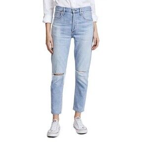Citizens of Humanity Women Blue Liya Distressed Straight Jeans 24